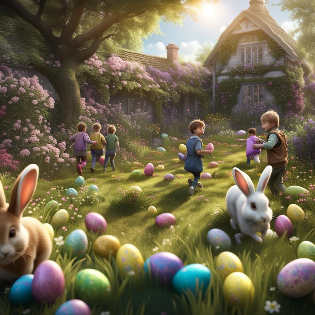 Children's Easter Egg Hunt: Photorealistic Spring Garden