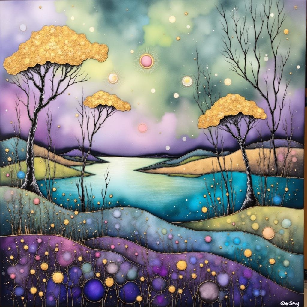 Psychedelic Abstract Landscape with Exuberant Trees