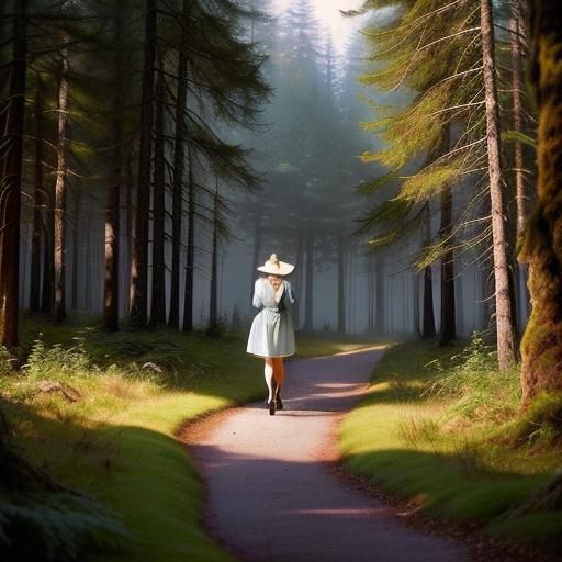 Fashion Model in Forest, Watercolor Storybook Illustration