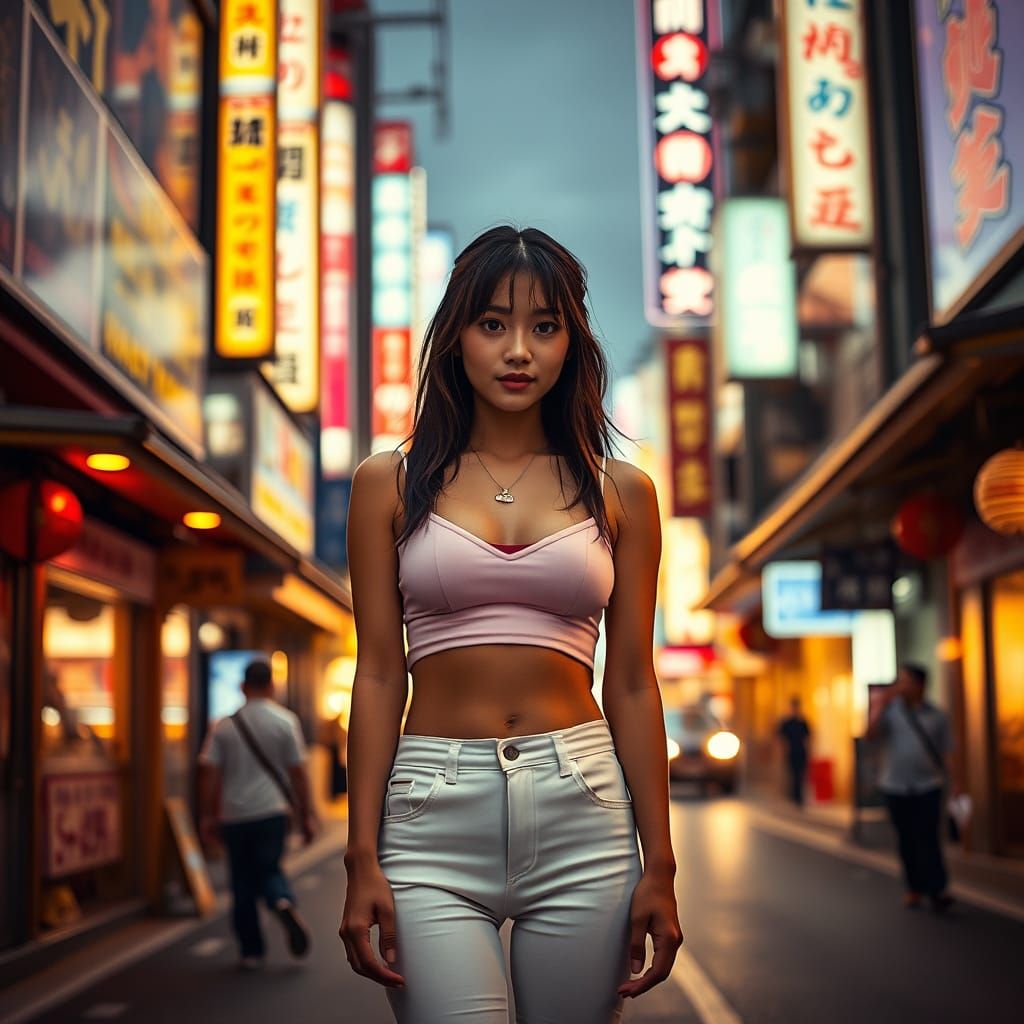 Modern Geisha in Neon Tokyo Street