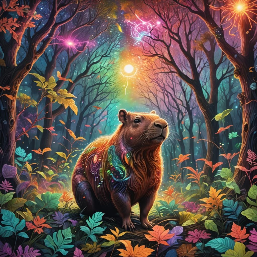 Capybara in Dreamlike Forest with Astral Energy