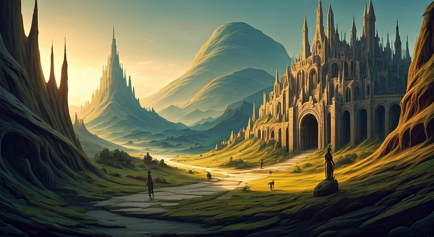 Mystical Fantasy Landscape in Oil Painting Style