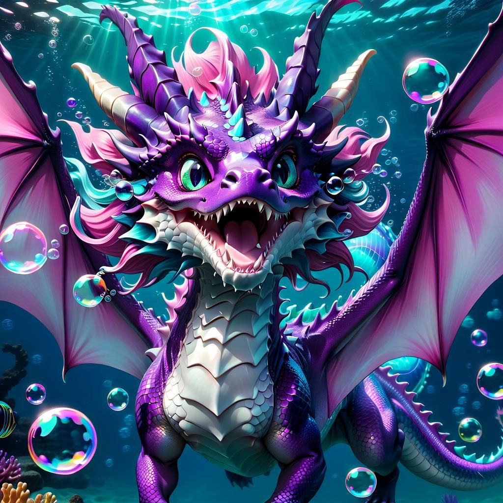 Aqua Dragon Roaring Underwater: Anime Style