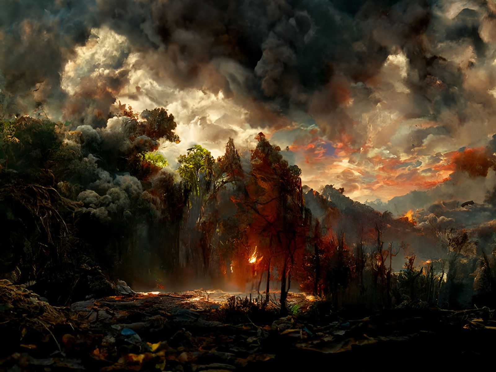 Inferno: Forest Fire Landscape in Hyperrealism Style
