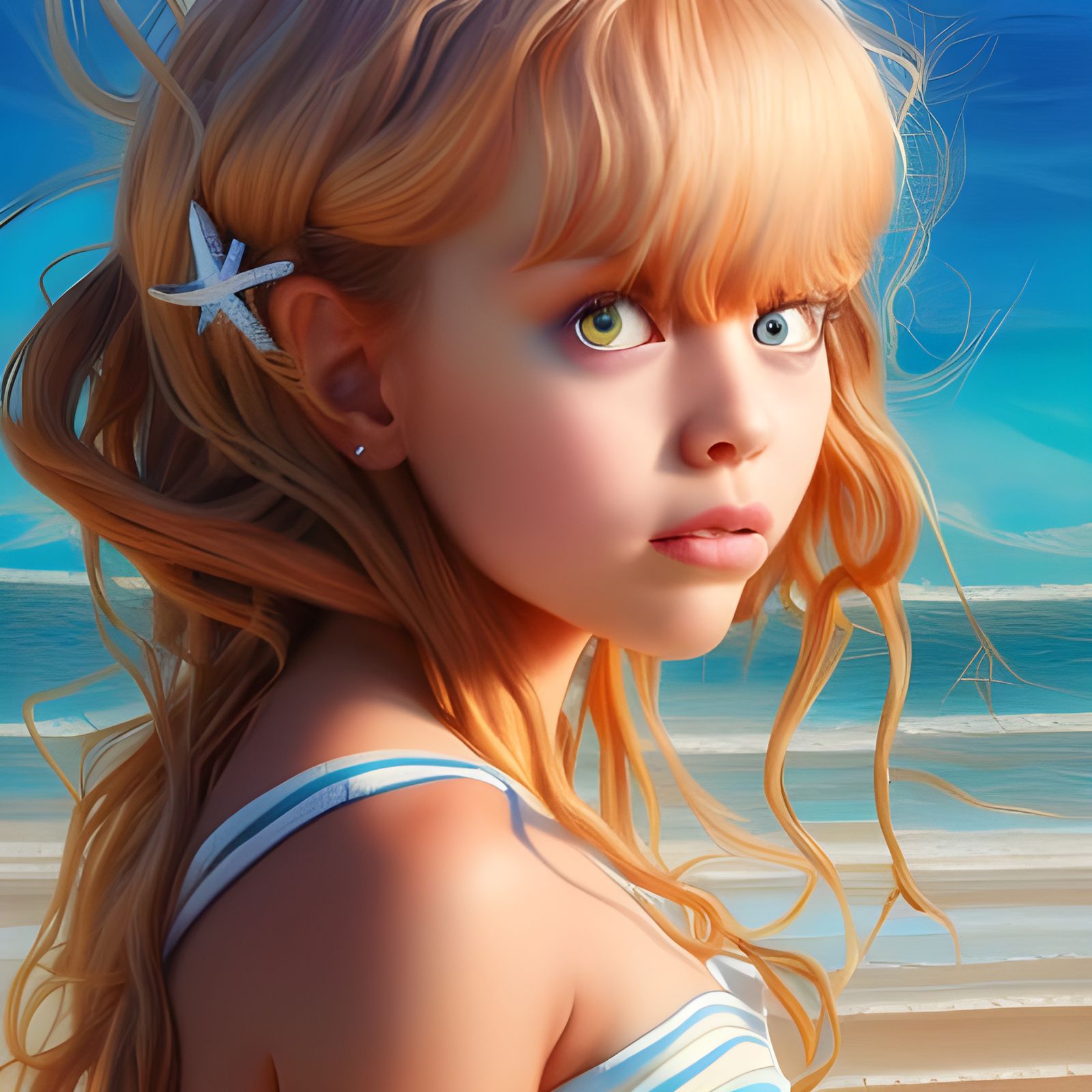 Princess Portrait on the Beach: Digital Art