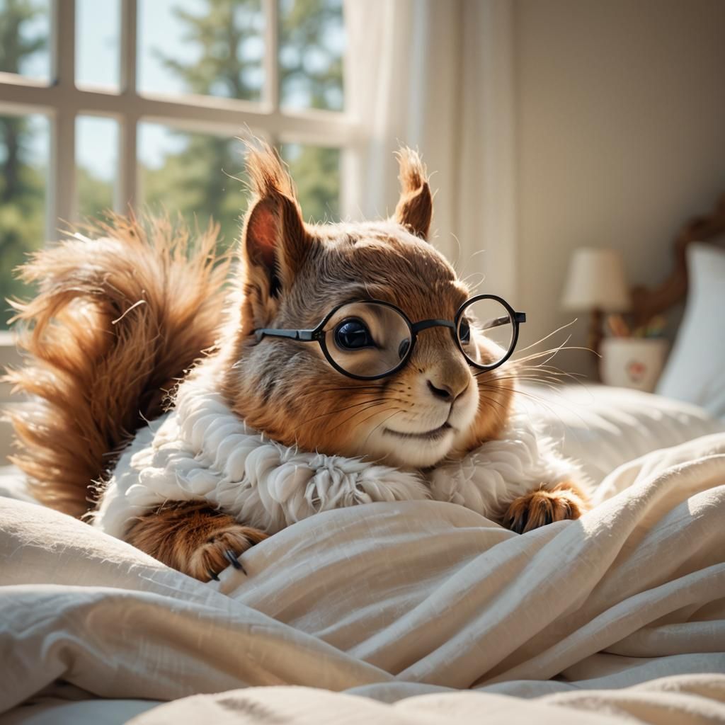 Squirrel in Glasses Sleeping: Whimsical Digital Illustration