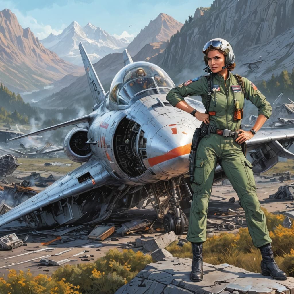 Gorgeous Jet Pilot in Comic Book Art Style