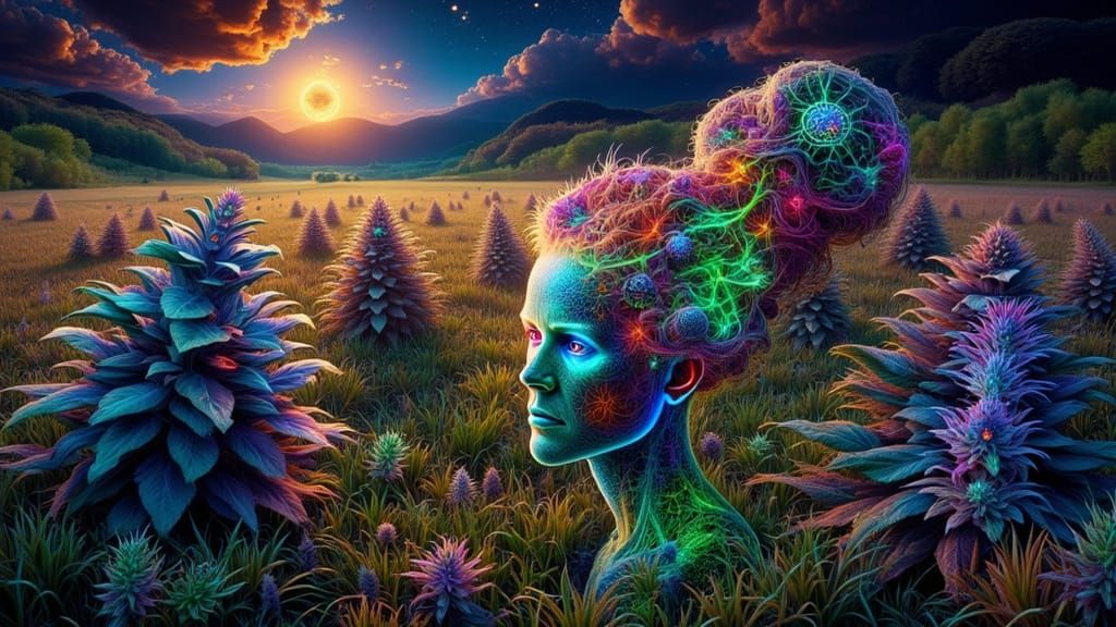 Fractal-Faced Man in Supernatural Field, Ethereal Fantasy Ar...