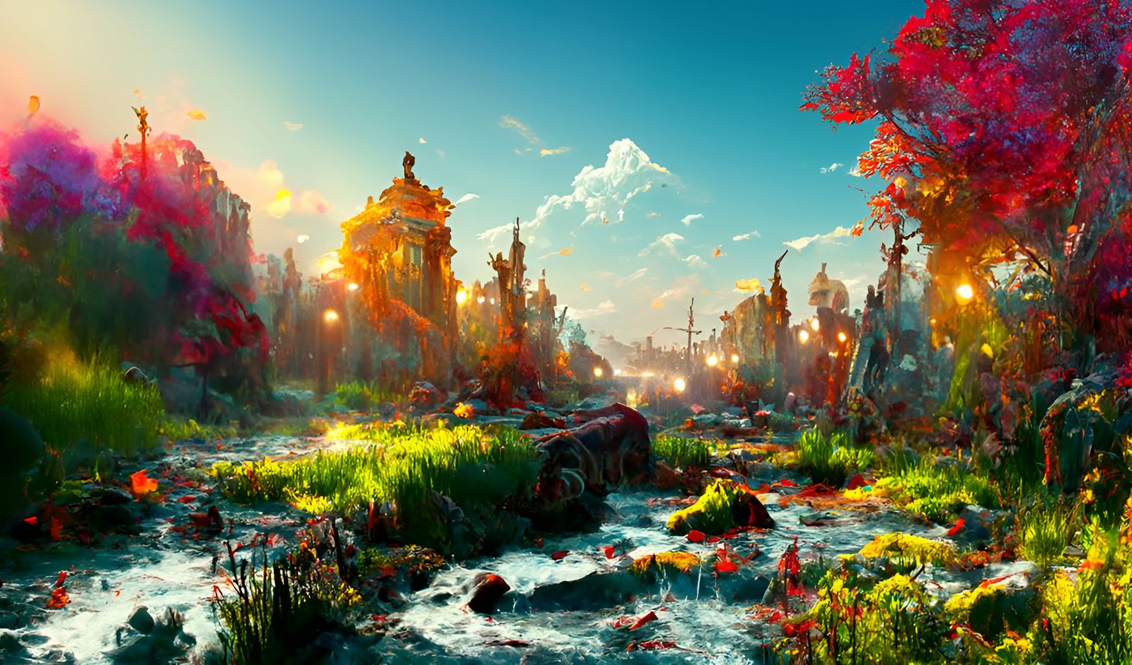 Hyperrealistic Landscape Art with Volumetric Lighting