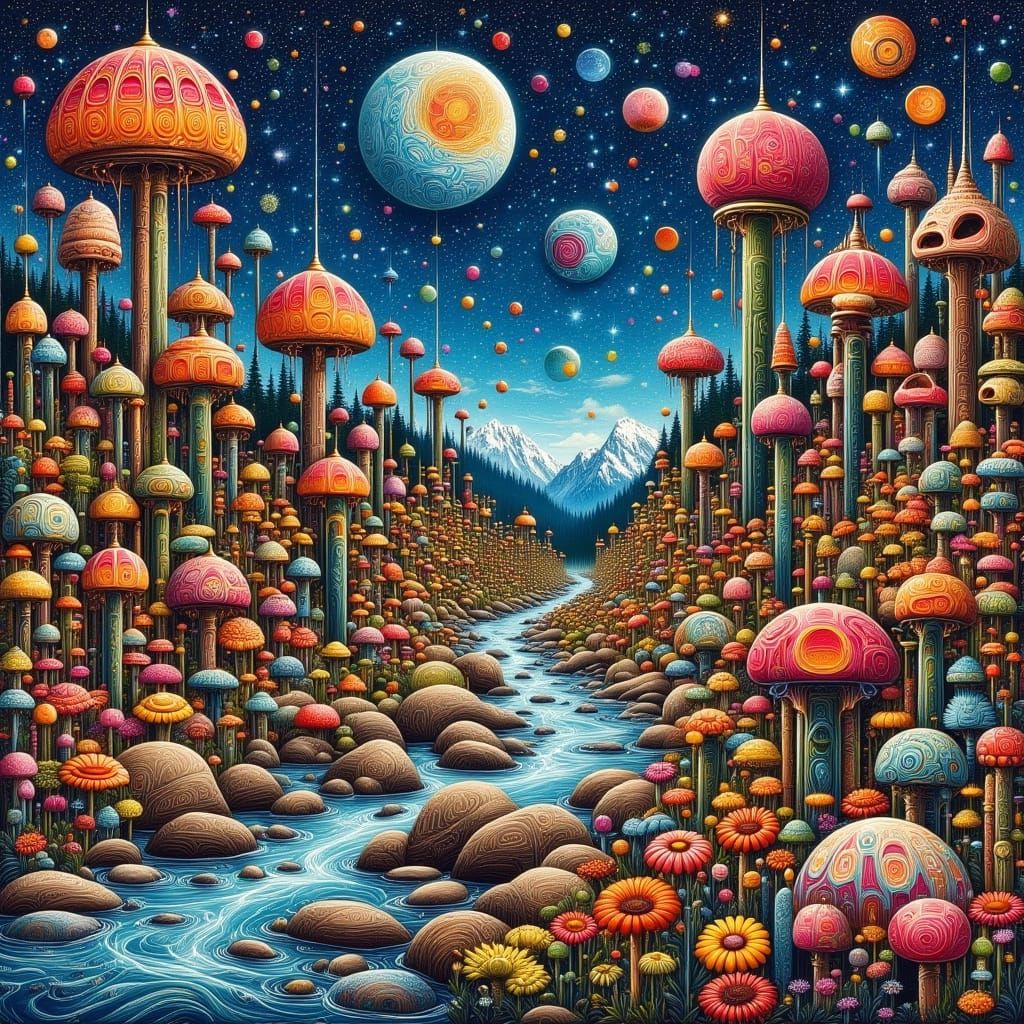 Vibrant Cosmic Dreamscape in Impasto Style