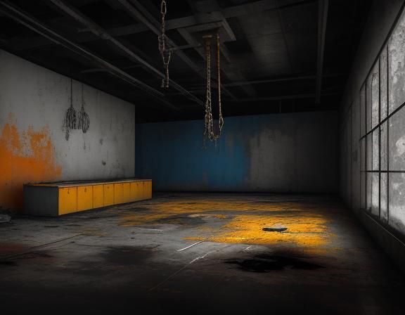 Ominous Abandoned Kitchen in Abstract Expressionist Style