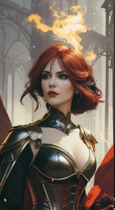 Ethereal Superheroine in Golden Armor