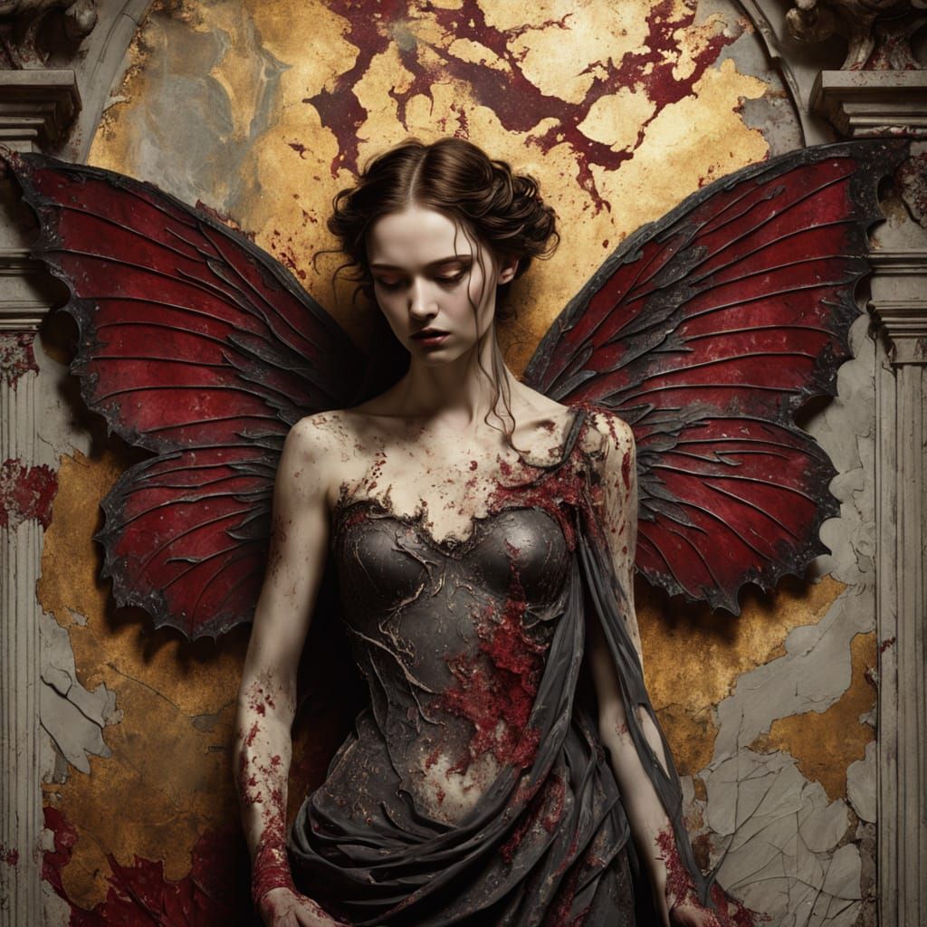 Haunting Fairy Emerges from Crumbling Baroque Mural