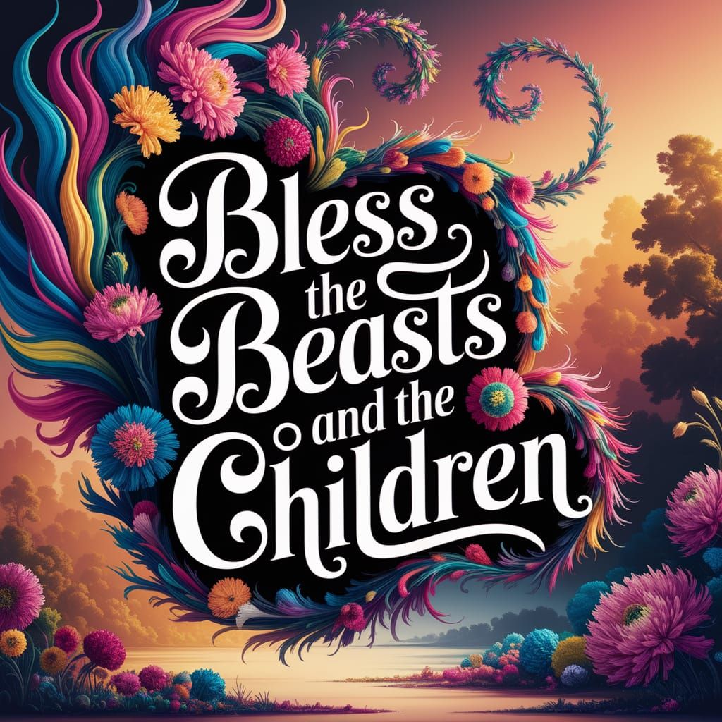 Whimsical Calligraphy Adorned with Psychedelic Florals