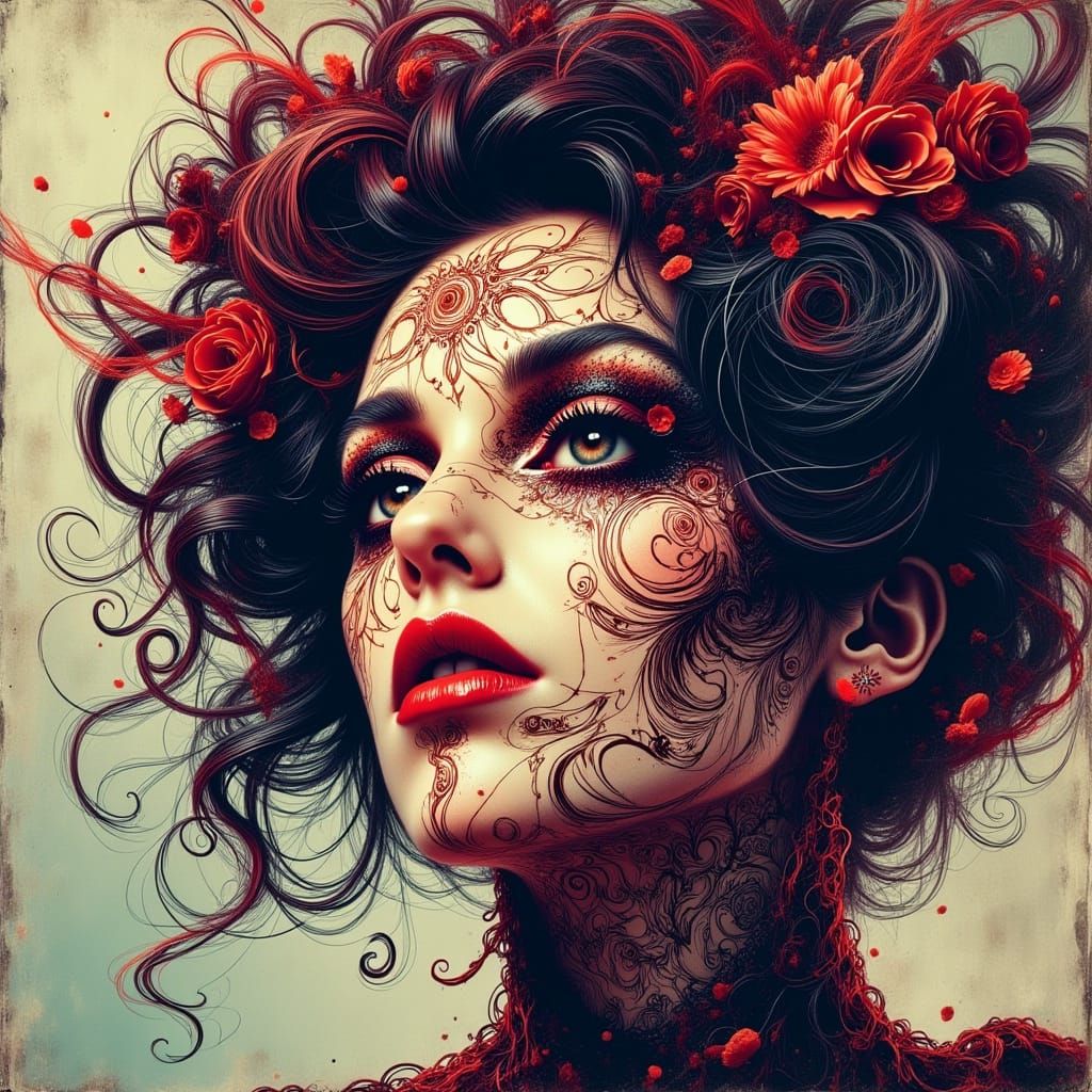 Anime Singer in Zentangle Style with Charcoal Shading