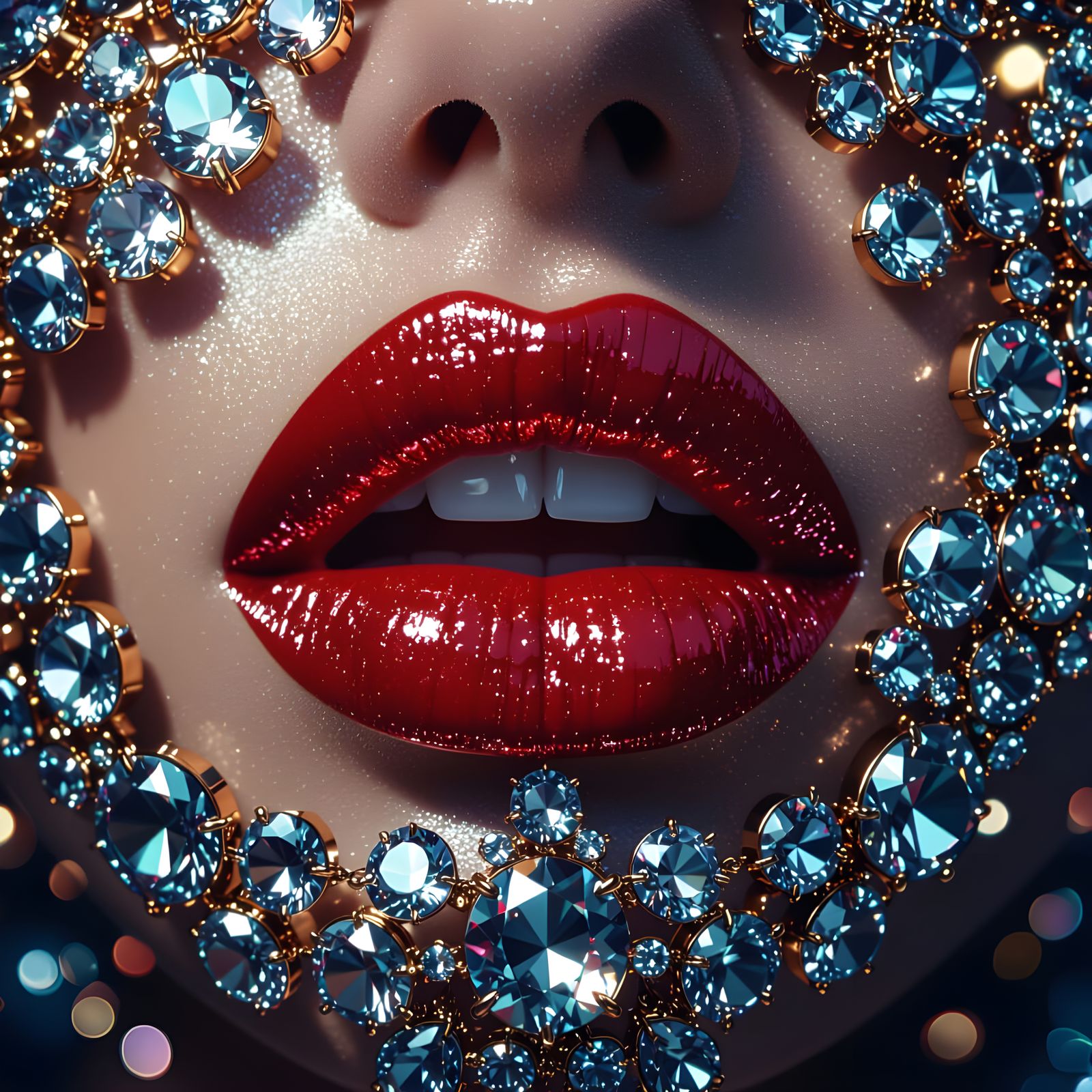 Glossy Lips Surrounded by Gems in Ultra HDR