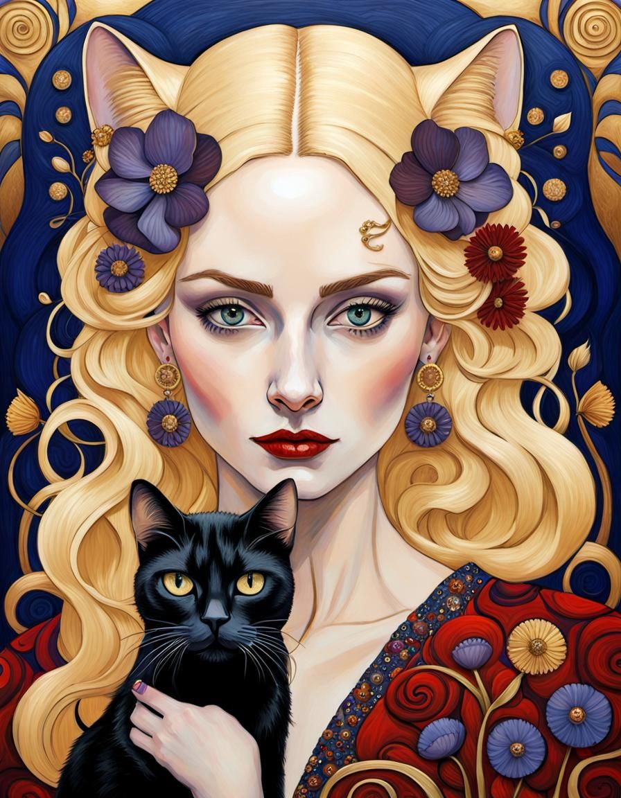 Surreal Portrait in Gustav Klimt Art Nouveau Style