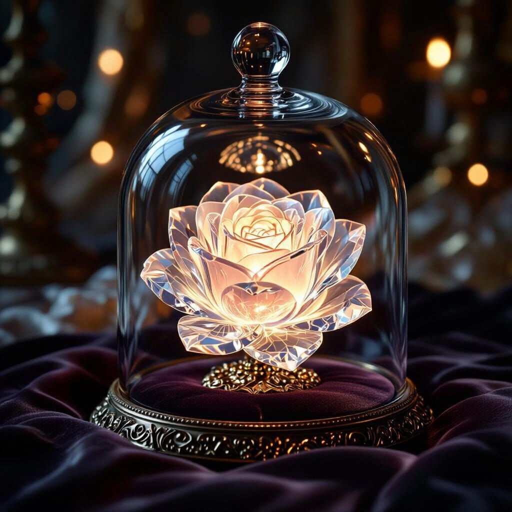Glowing Crystal Rose in Victorian Cloche