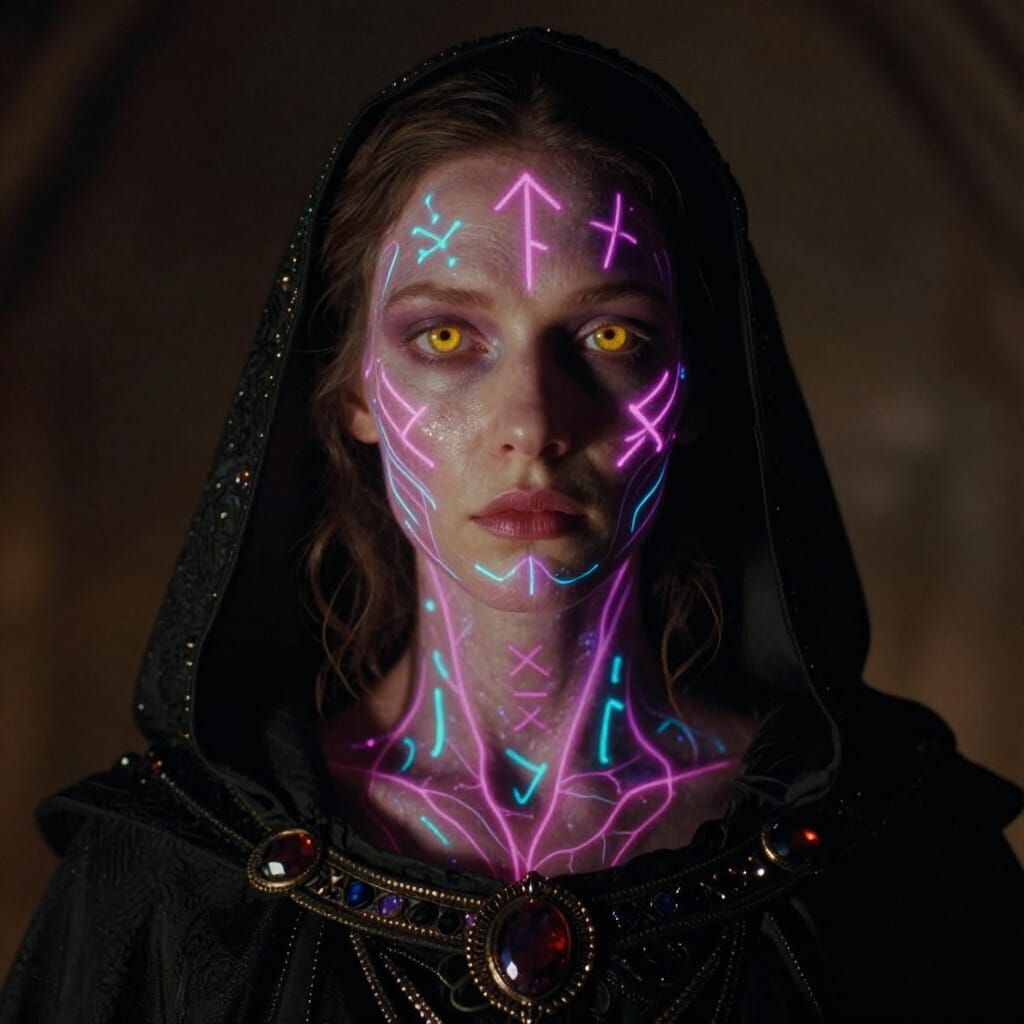 Ethereal Tarot Figure with Glowing Runes