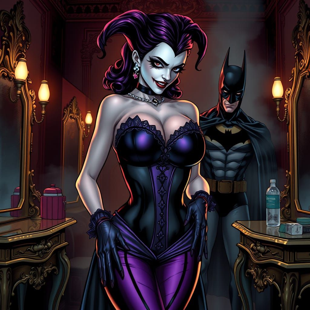 Seductive Female Joker in Comic Book Style