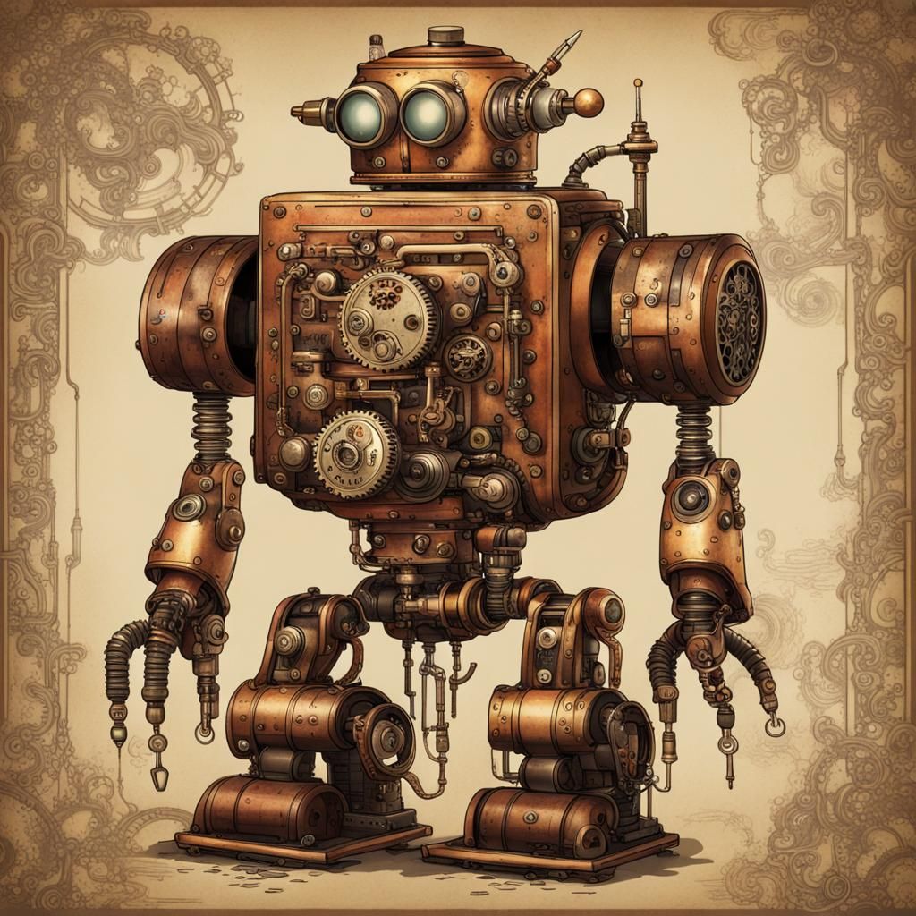 Steampunk Robot in Vintage Japanese Style