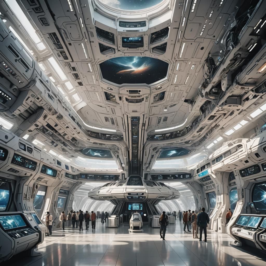 Futuristic Spaceship Terminal with Holographic Ads