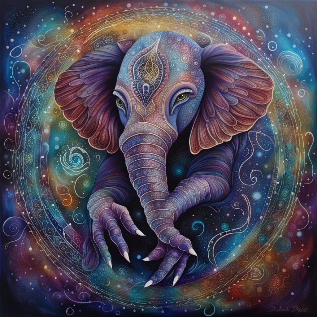 Mystical Creature Bending Time in Acrylic Splash Art