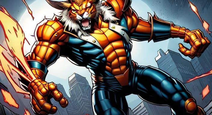 Cybernetic Sabretooth Tiger: Comic Book Art Masterpiece