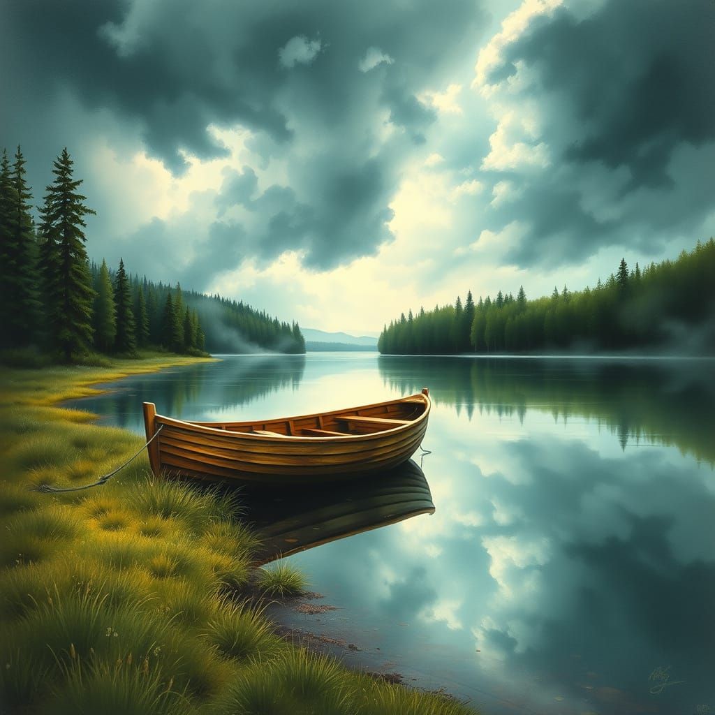 Ethereal River Scene in Watercolor Style