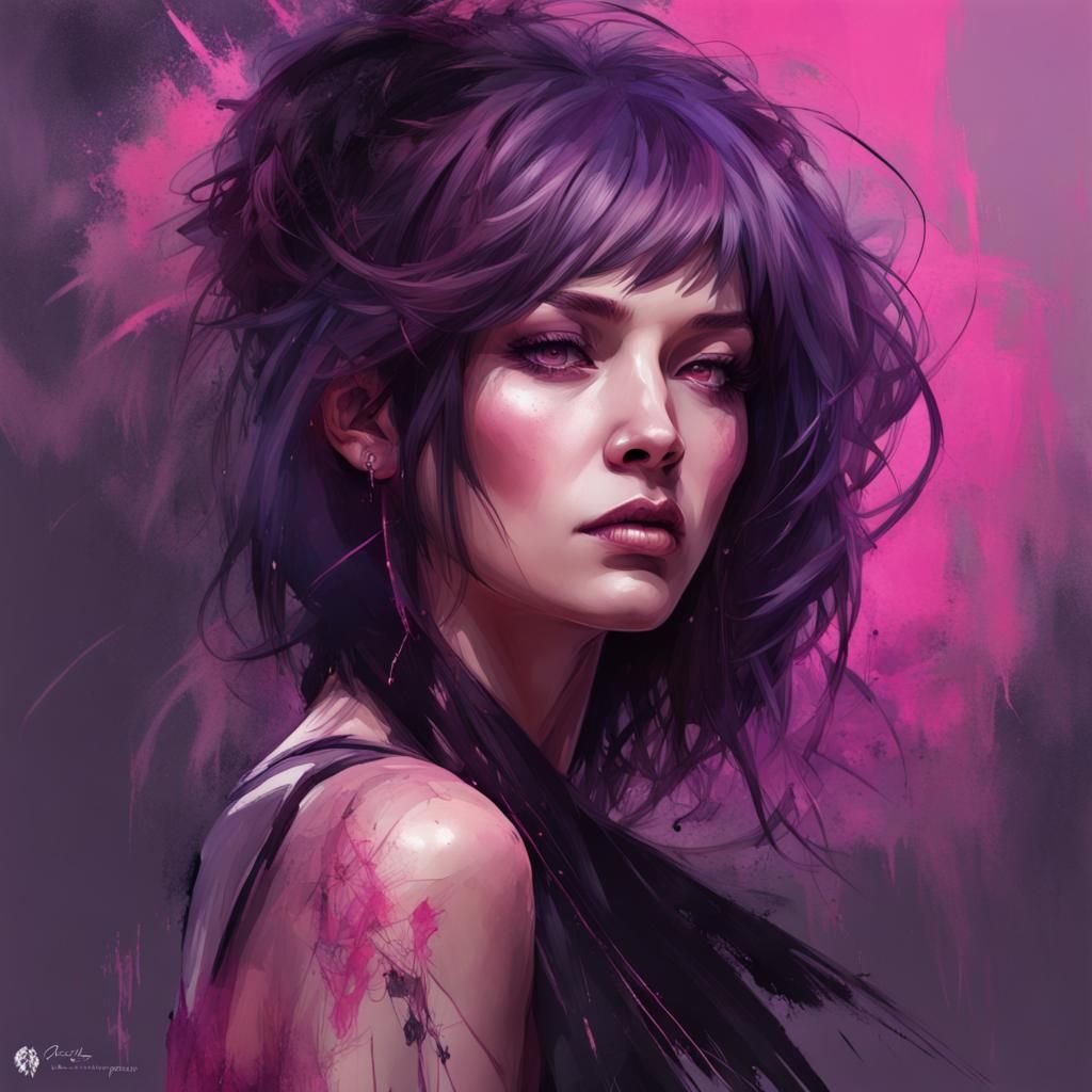 Purple, pink and black Portrait of gorgeous woman ...