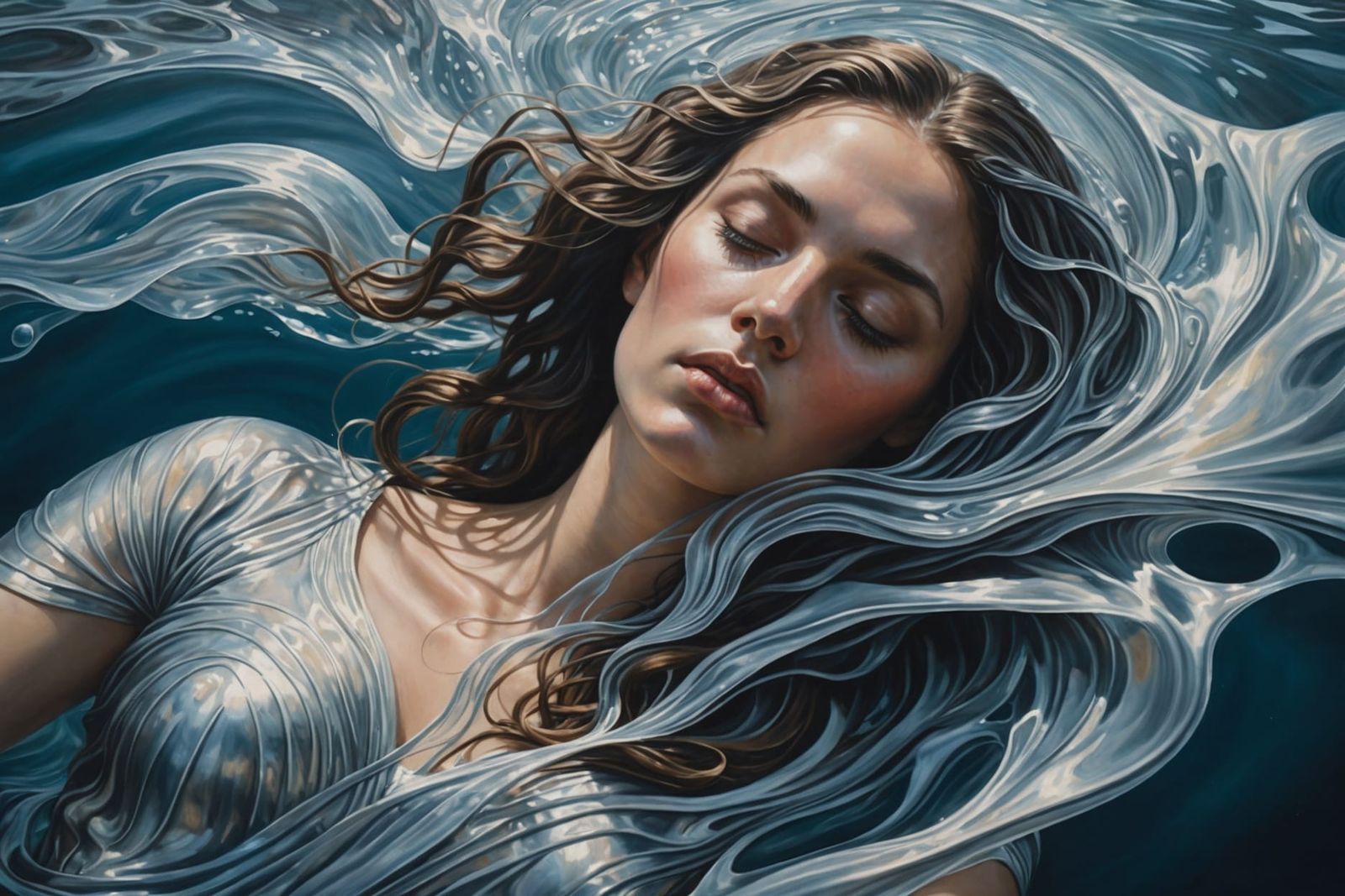 Underwater Portrait in Hyperrealistic Style