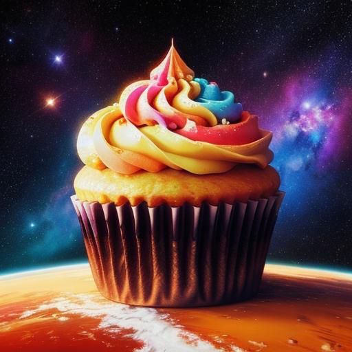 Cupcake Soaring Through Space: Tachisme Impasto Painting