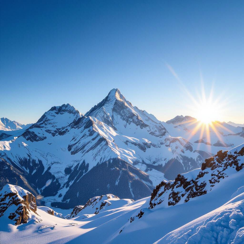 Breathtaking Swiss Alps Panorama Under Sunny Blue Sky
