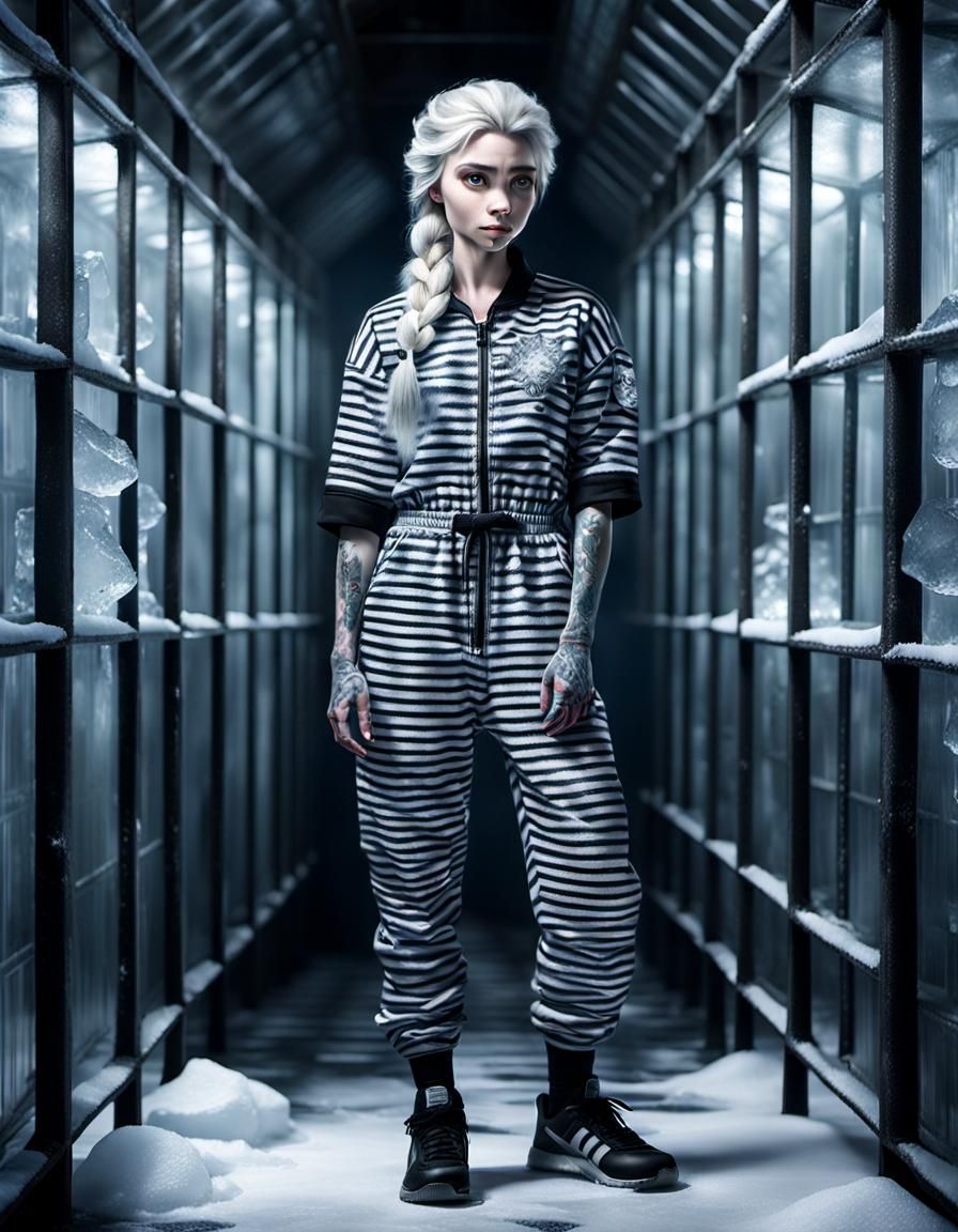 Elsa in Ice Prison: Photorealistic Fine Art Portrait