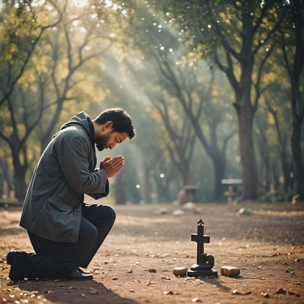 figure kneeling in prayers