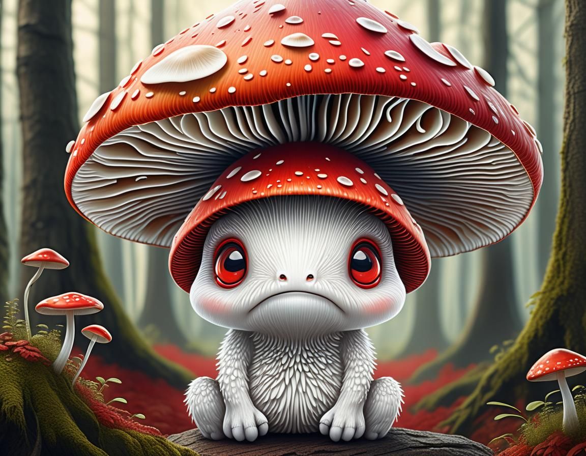 Whimsical Mushroom Creature in Magical Forest
