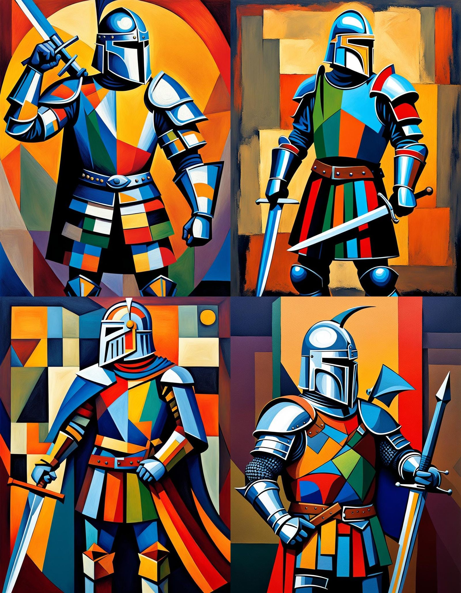 Medieval Knight in Cubist Style with Sword