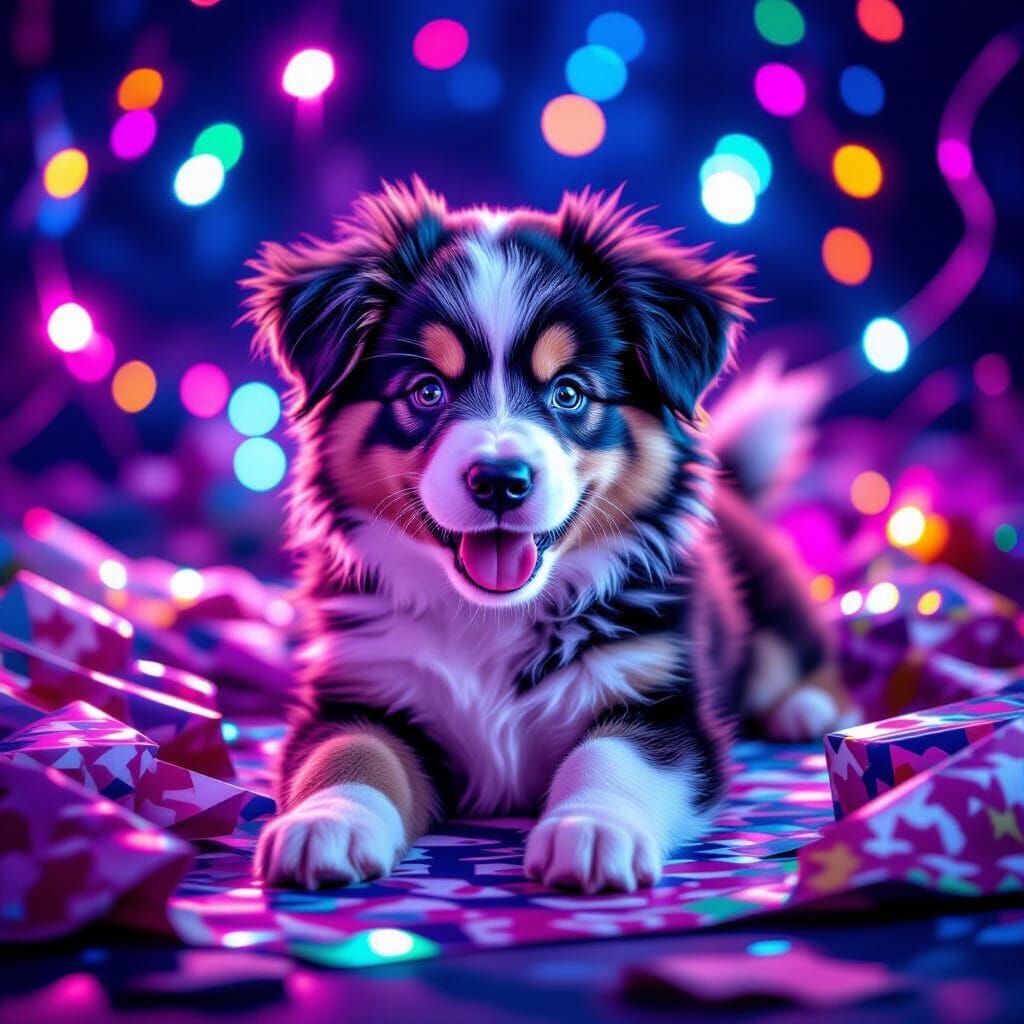 Fluffy Puppy in Cybergoth Glam Rock Style