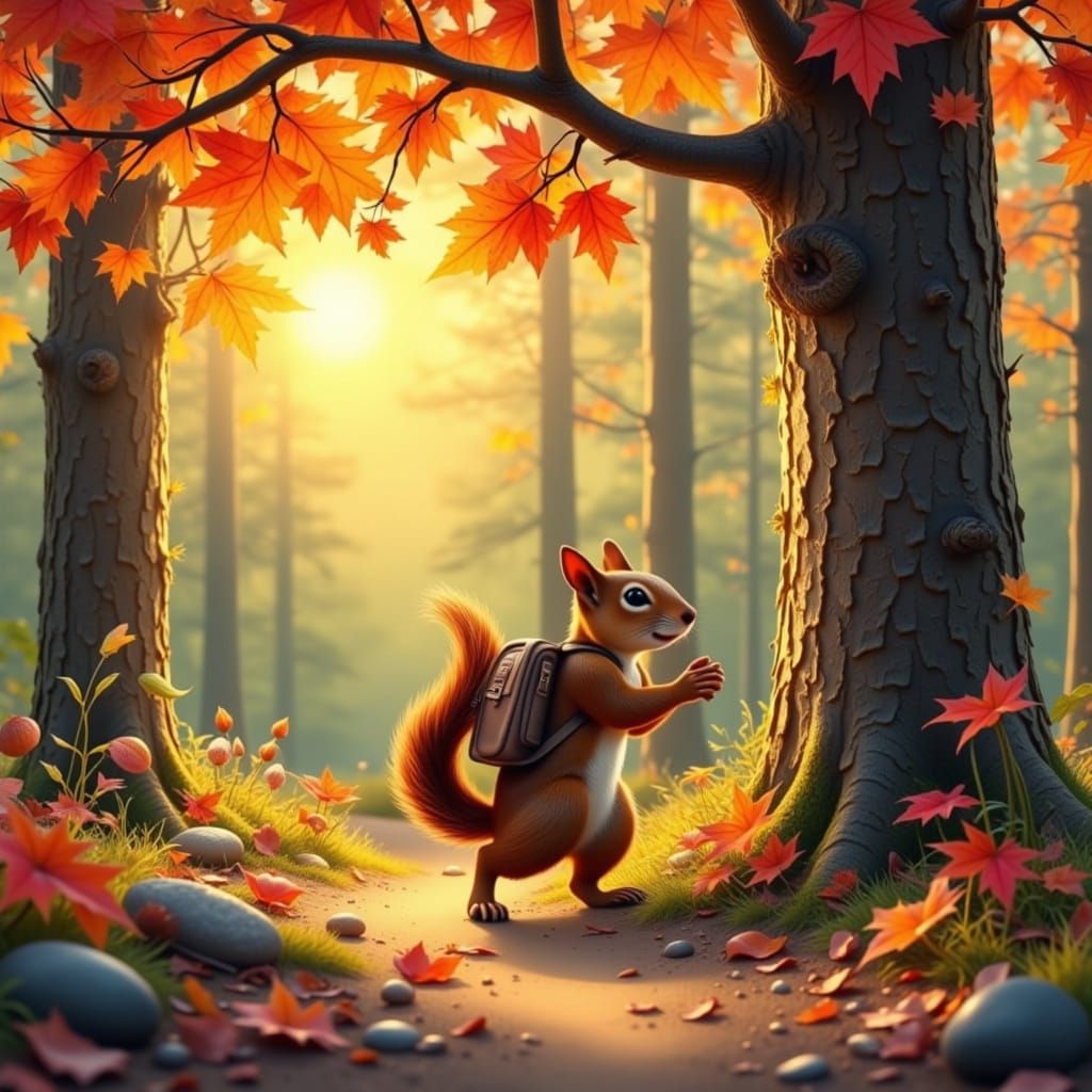 Squirrel's Nutty Adventure in Hyperdetailed Oil Painting Sty...