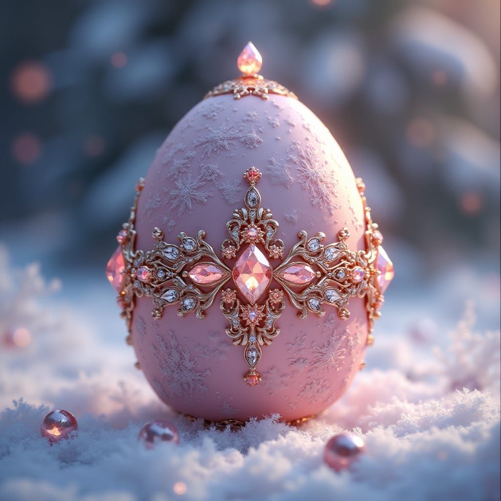 Luxurious Winter Faberge Egg with Diamonds and Gems
