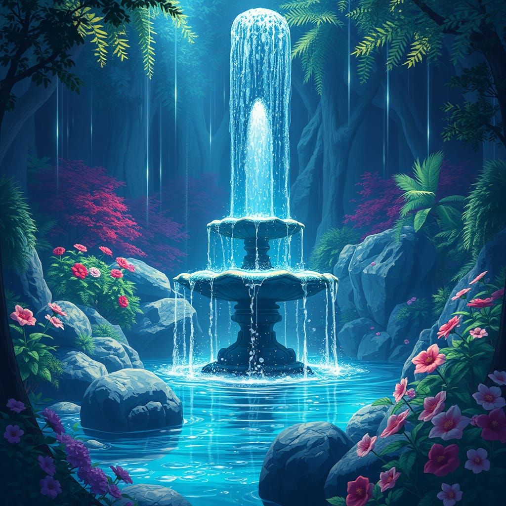 Ethereal Fountain in Anime Style
