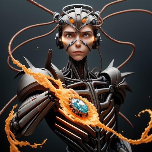 Golden Cyborg Trilobite Recharging: Biomechanical Art