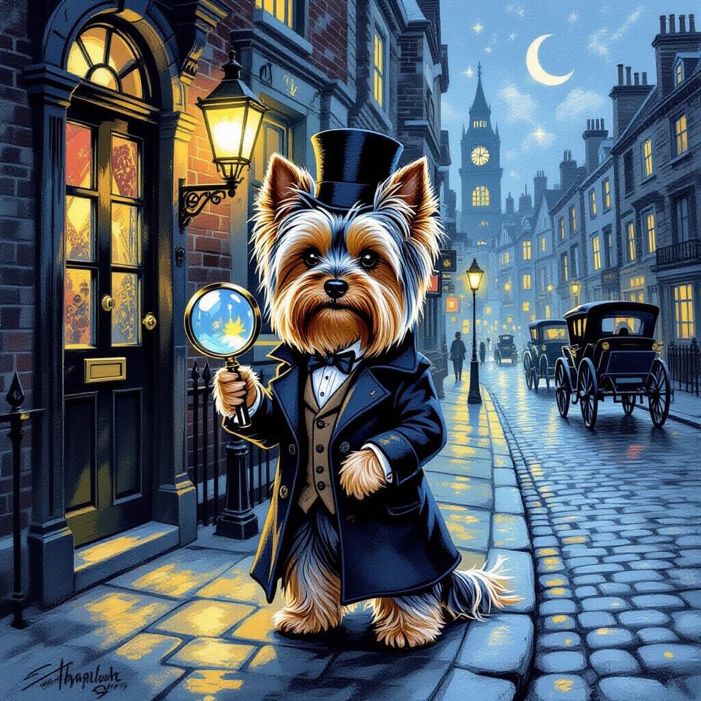 Yorkshire Terrier as Sherlock Holmes in Chalk Art Style