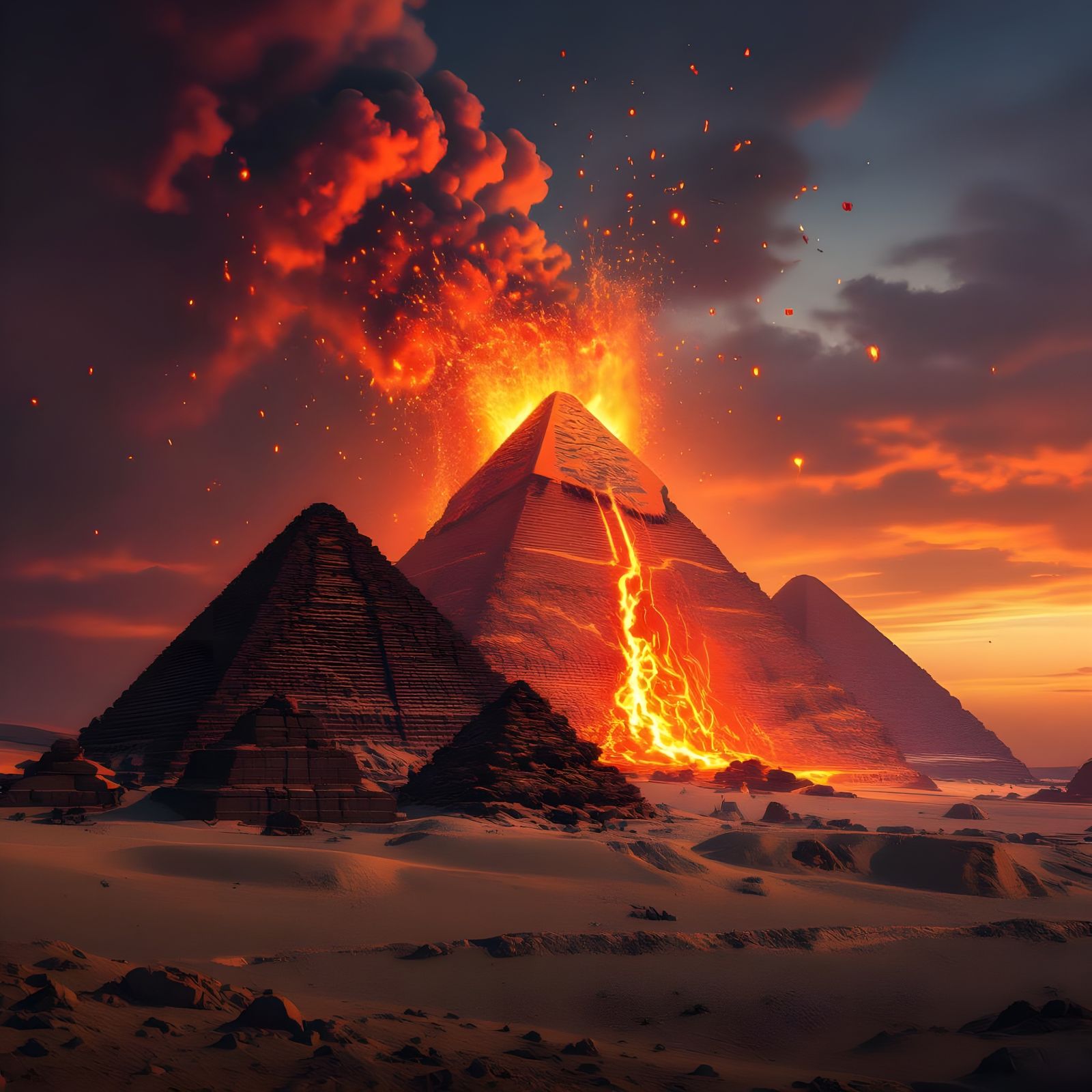 Exploding Pyramids of Giza as Volcanoes in Lava
