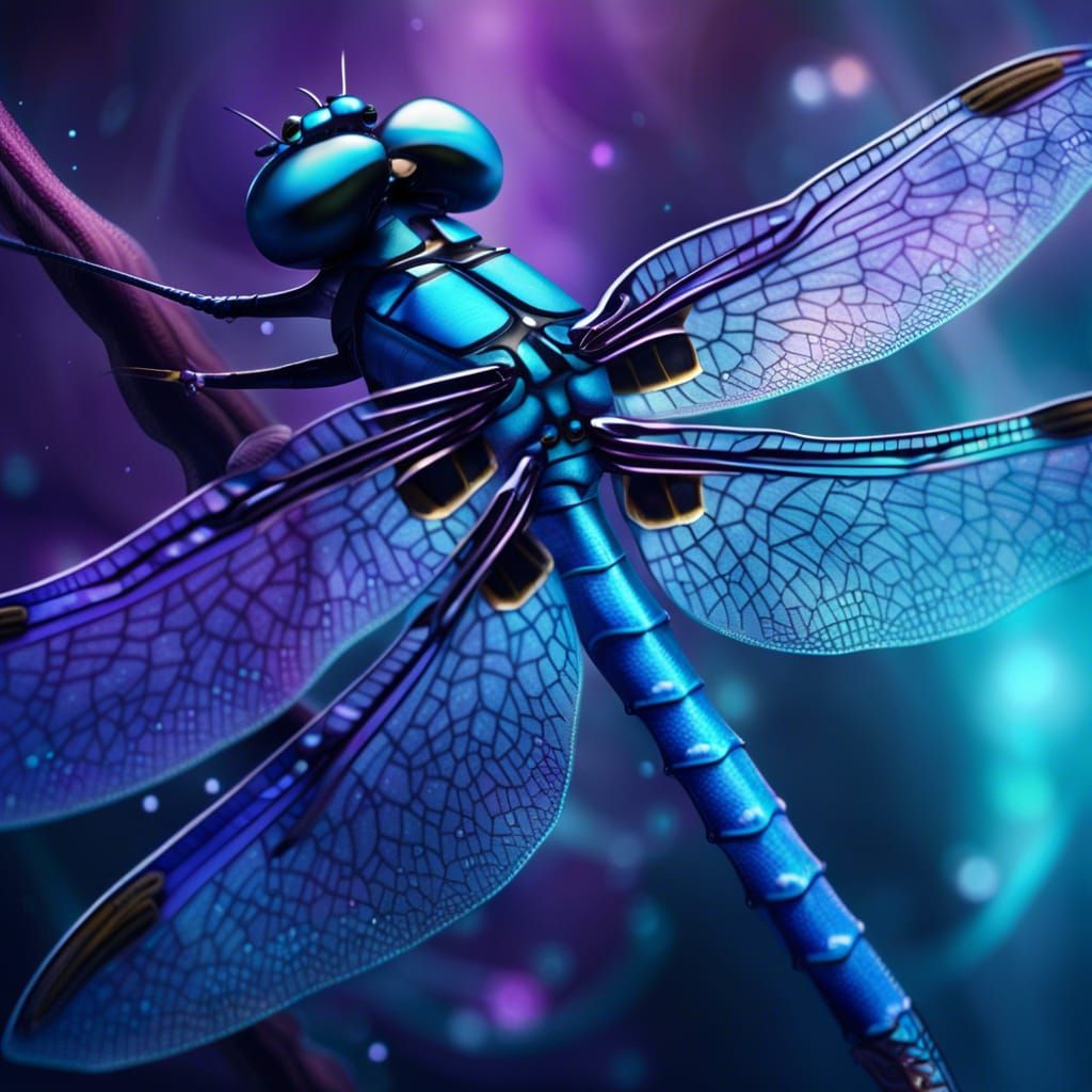 Beautiful blue dragonfly with purple accents& shimmery vibes& ethereal vibes& magical vibes& fantasy vibes