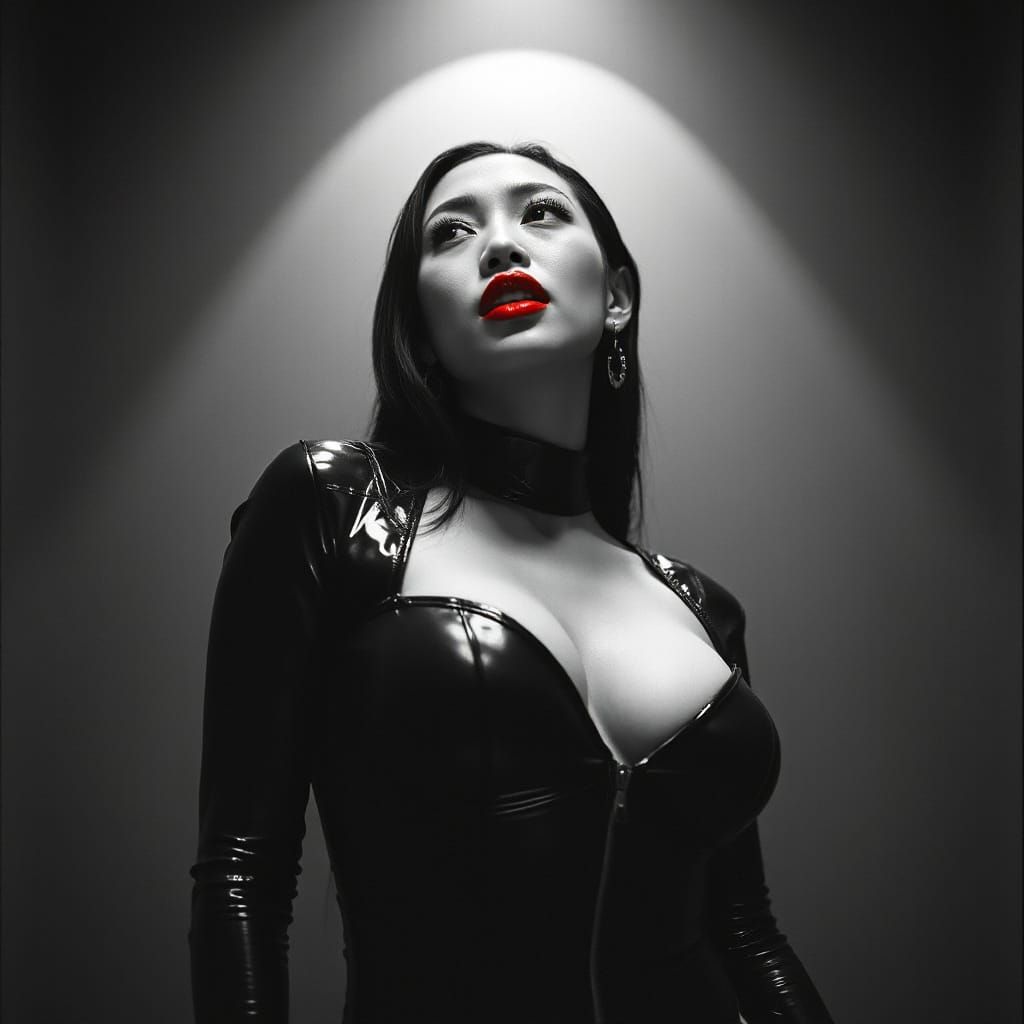 Sensual Chinese Woman in Latex, Film Noir Style