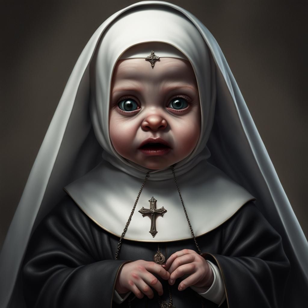 Evil Chibi Baby Nun: Hyperrealistic Disney Style