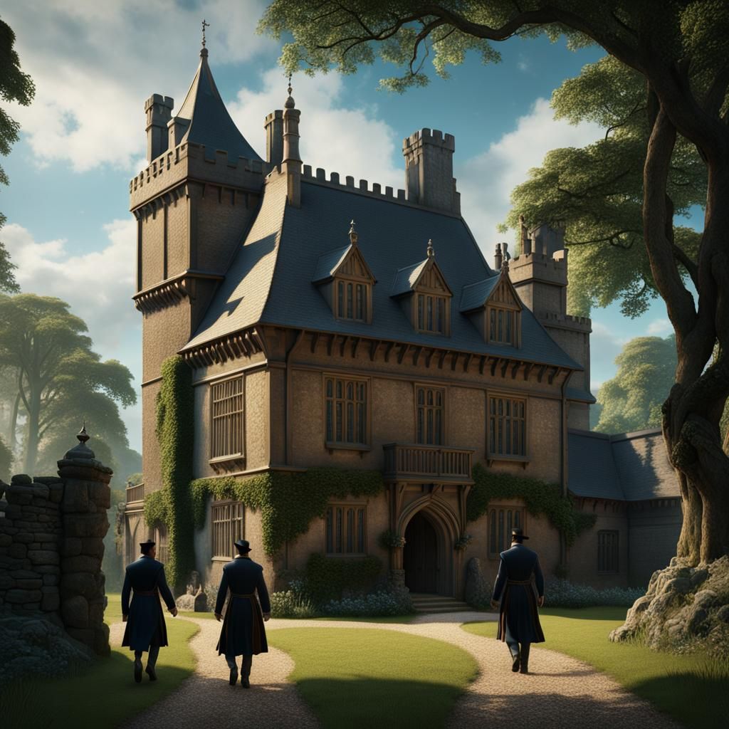 English Manor with Silhouettes: Fantasy Concept Art