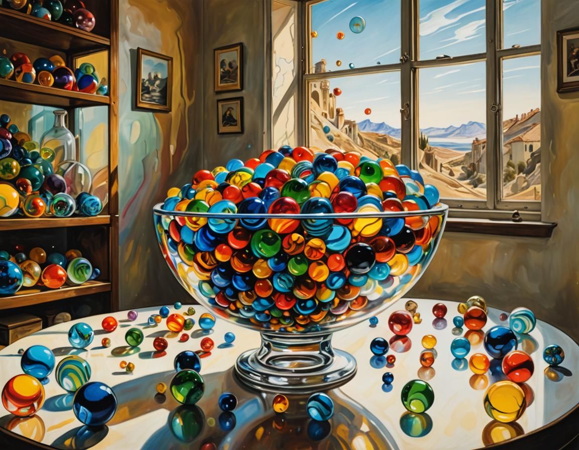 Surreal Marbles in Glass Bowl, Salvador Dali Style