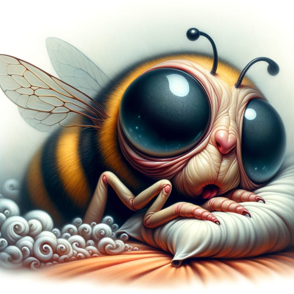 Sleepy Bumblebee in a Surreal Dreamscape